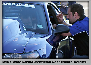 Chris Cline / Crew Chief giving some last minute advice to Joe Newsham Before A Major Win at E Town